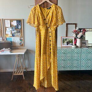 Yellow floral maxi dress, Size XS